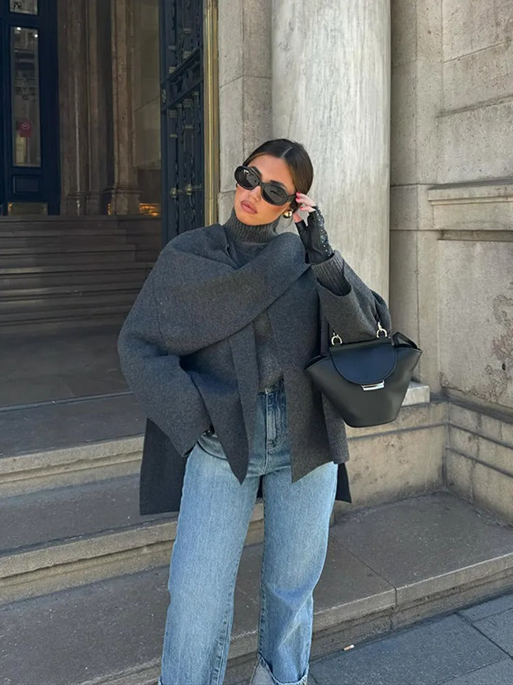 Draped Front Knit Cape Poncho 12