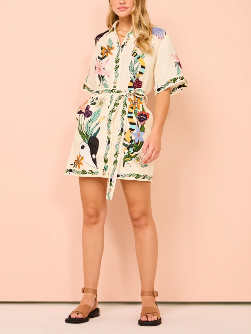 Modern Sophisticated Feel Satin Unique Print Mini Dress - View 4