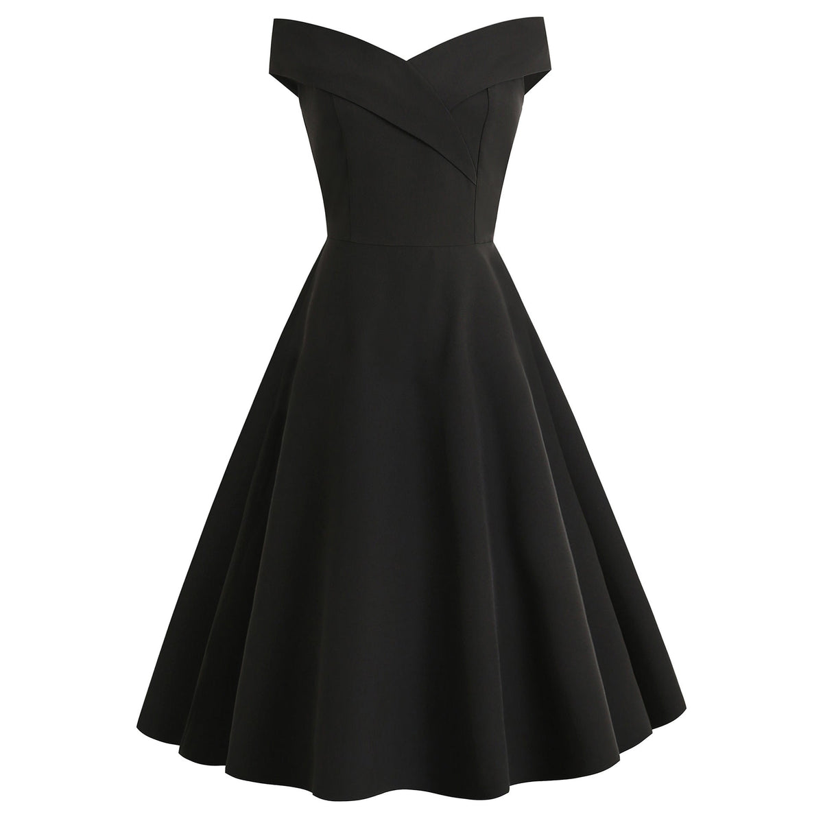Off Shoulder Crossover Wrap Fit and Flare Cocktail Midi Dress