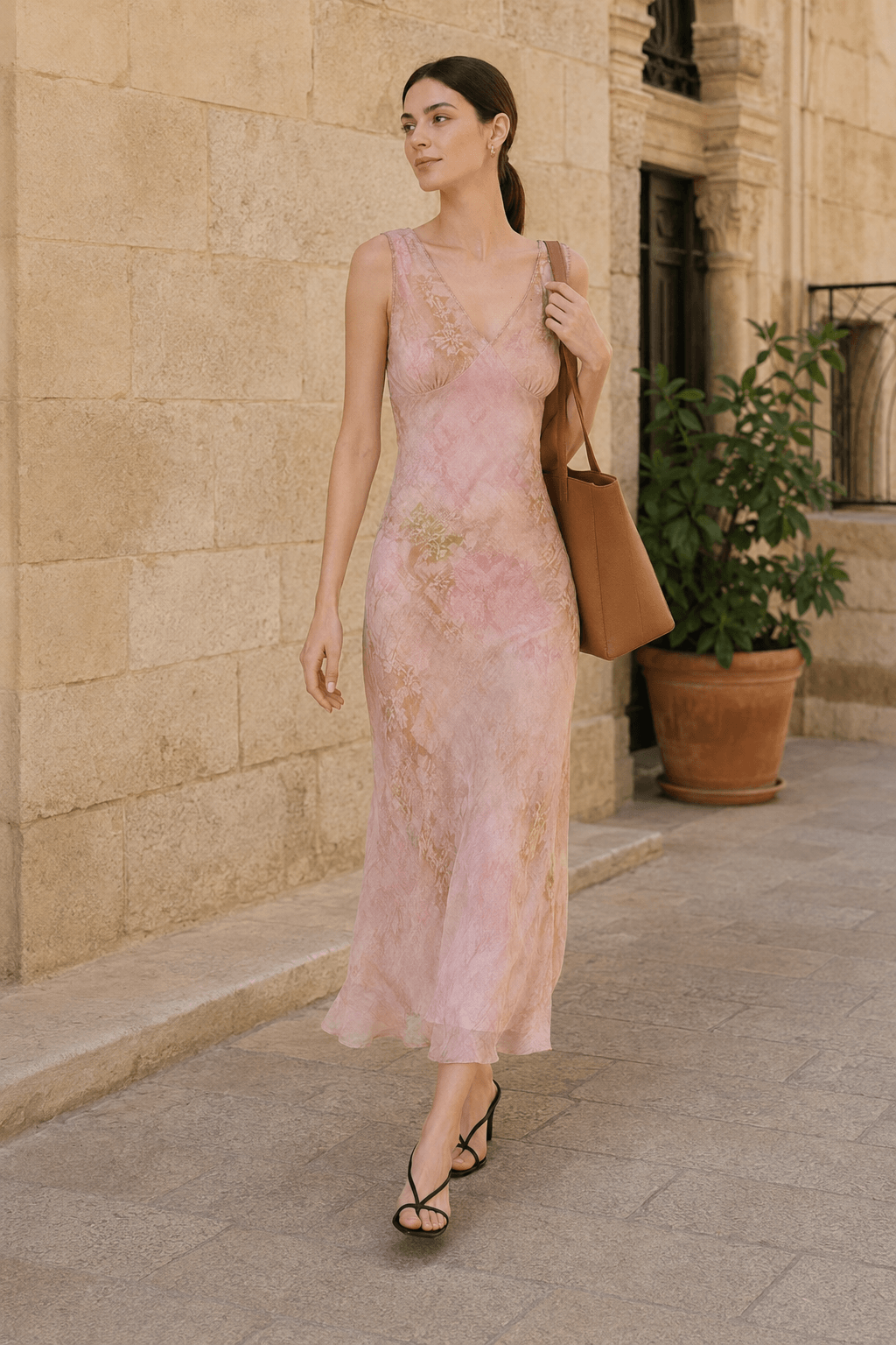 Floral V-Neck Sleeveless Bias Cut Midi Dress 2