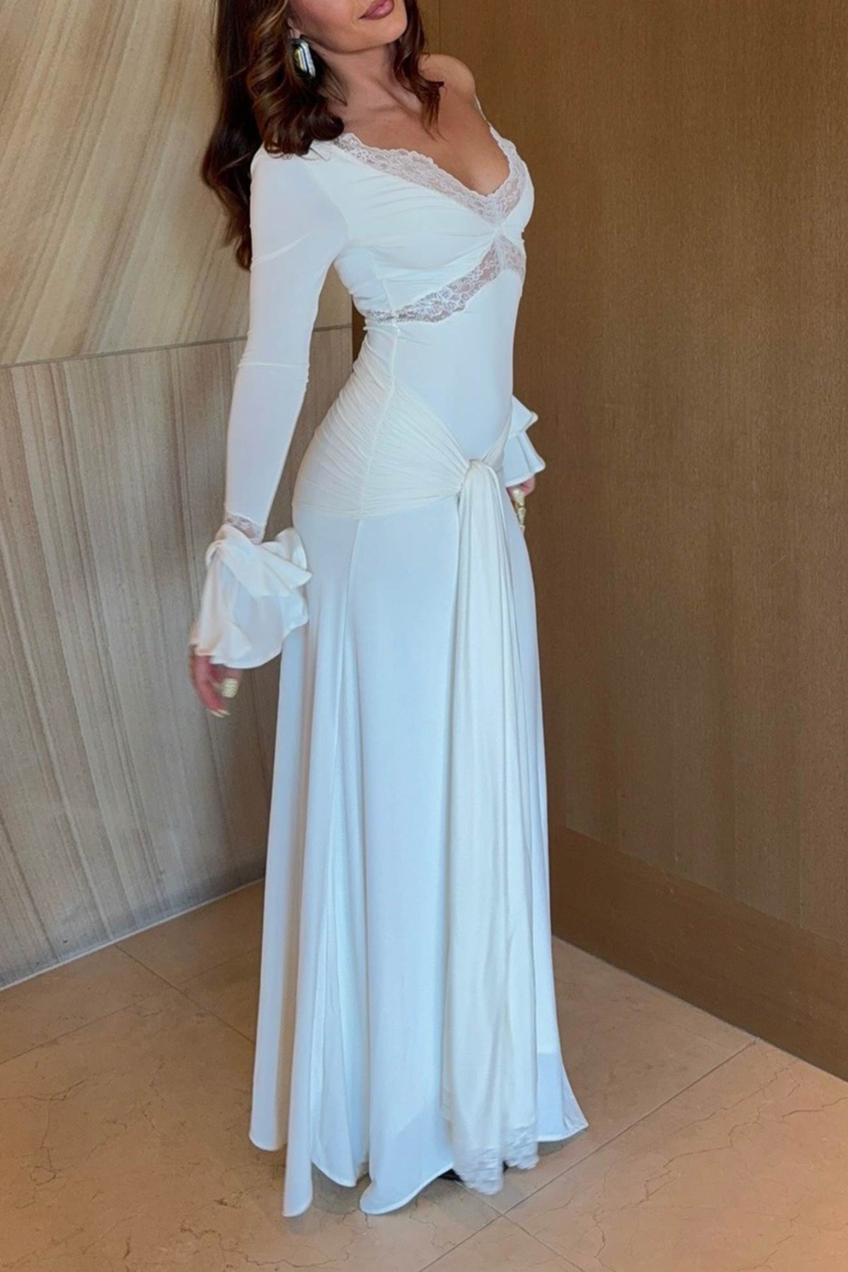 Lace Patchwork Flare Sleeve Tie up Maxi Dress - View 10