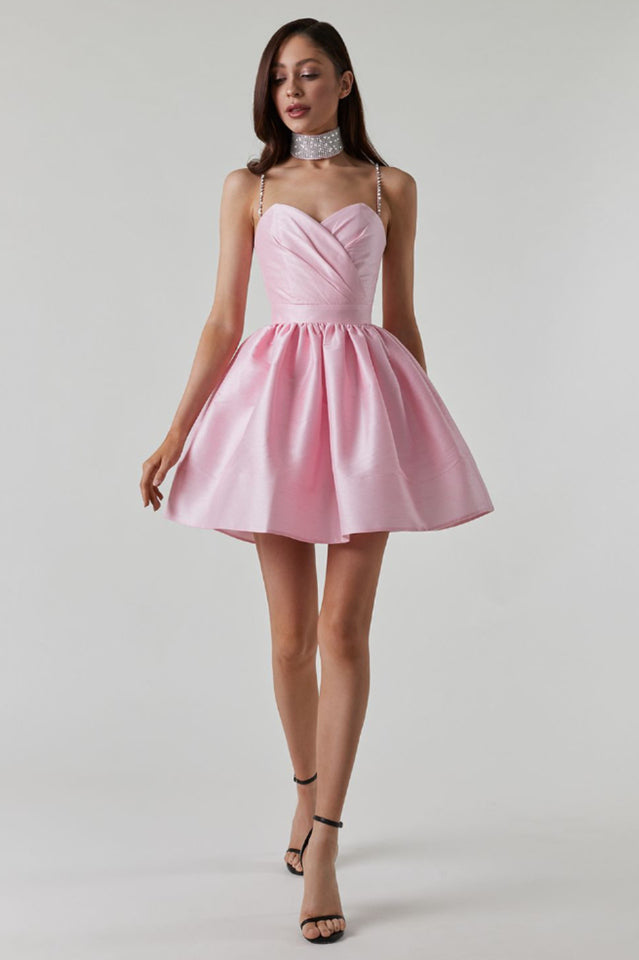Rhinestone Spaghetti Strap Sweetheart Pleated Fit and Flare Mini Dress - View 10