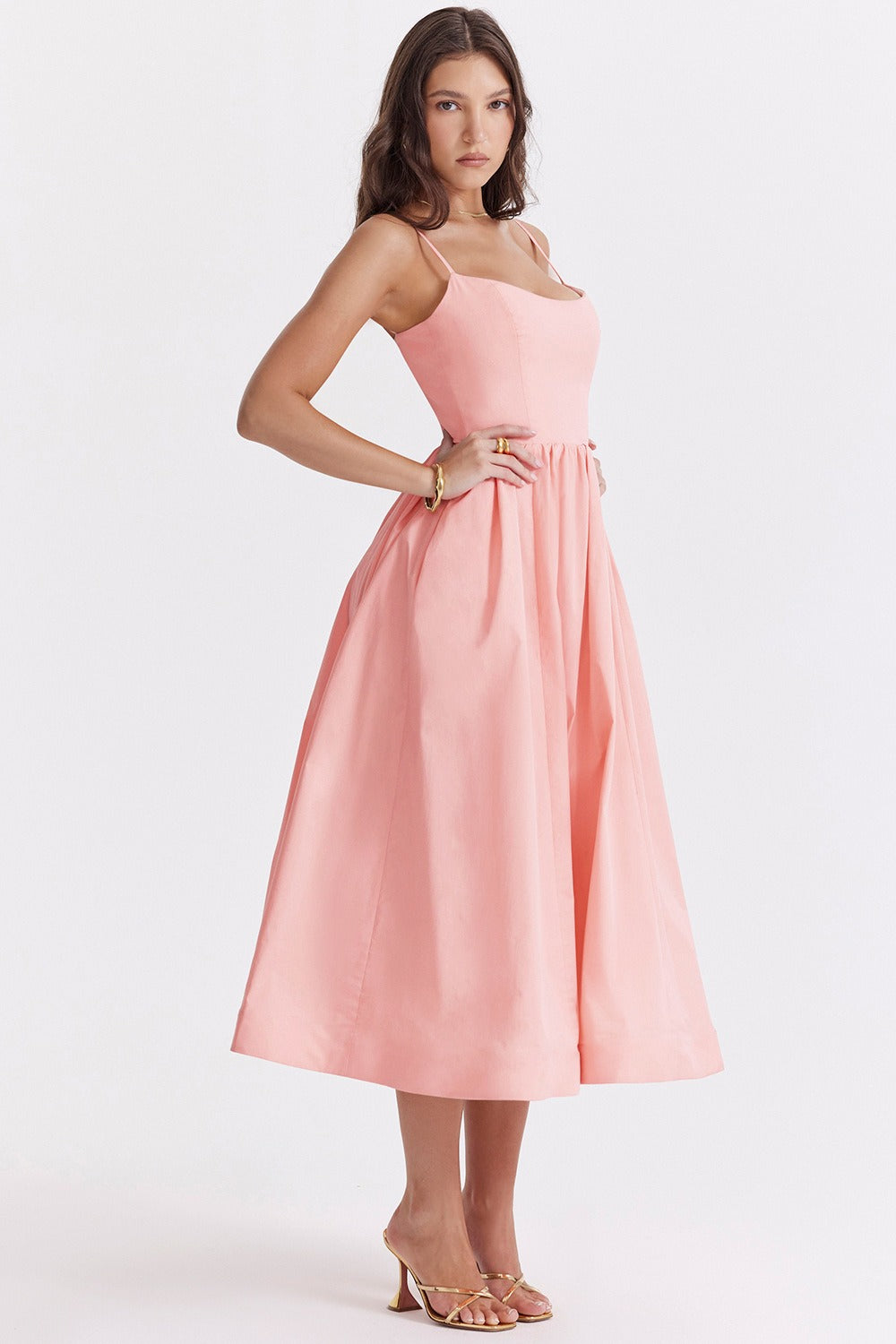 Spaghetti Strap Scoop Neck Fit and Flare Midi Dress - View 2