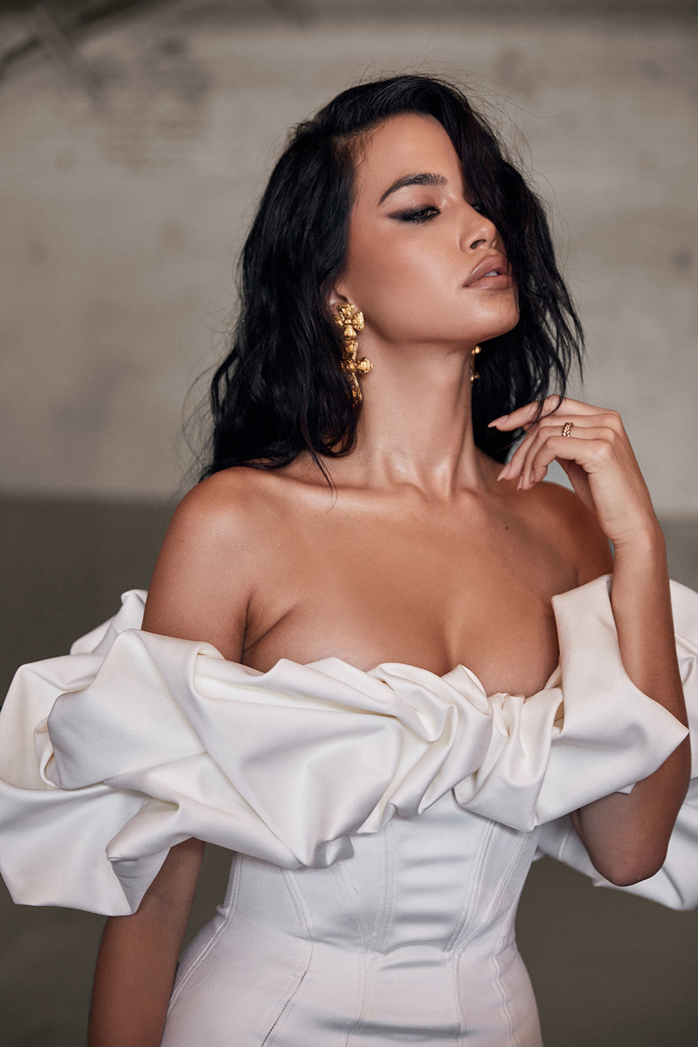 Zari Satin Ruffles Off Shoulder Mini Dress - View 6