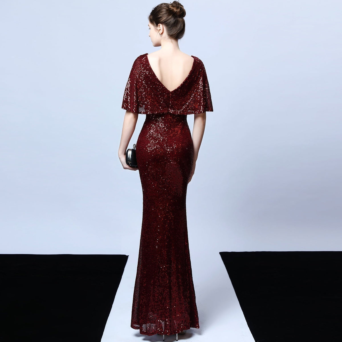 Sequin Round Neck Flutter Sleeve Mesh Yoke Mermaid Maxi Gown 10