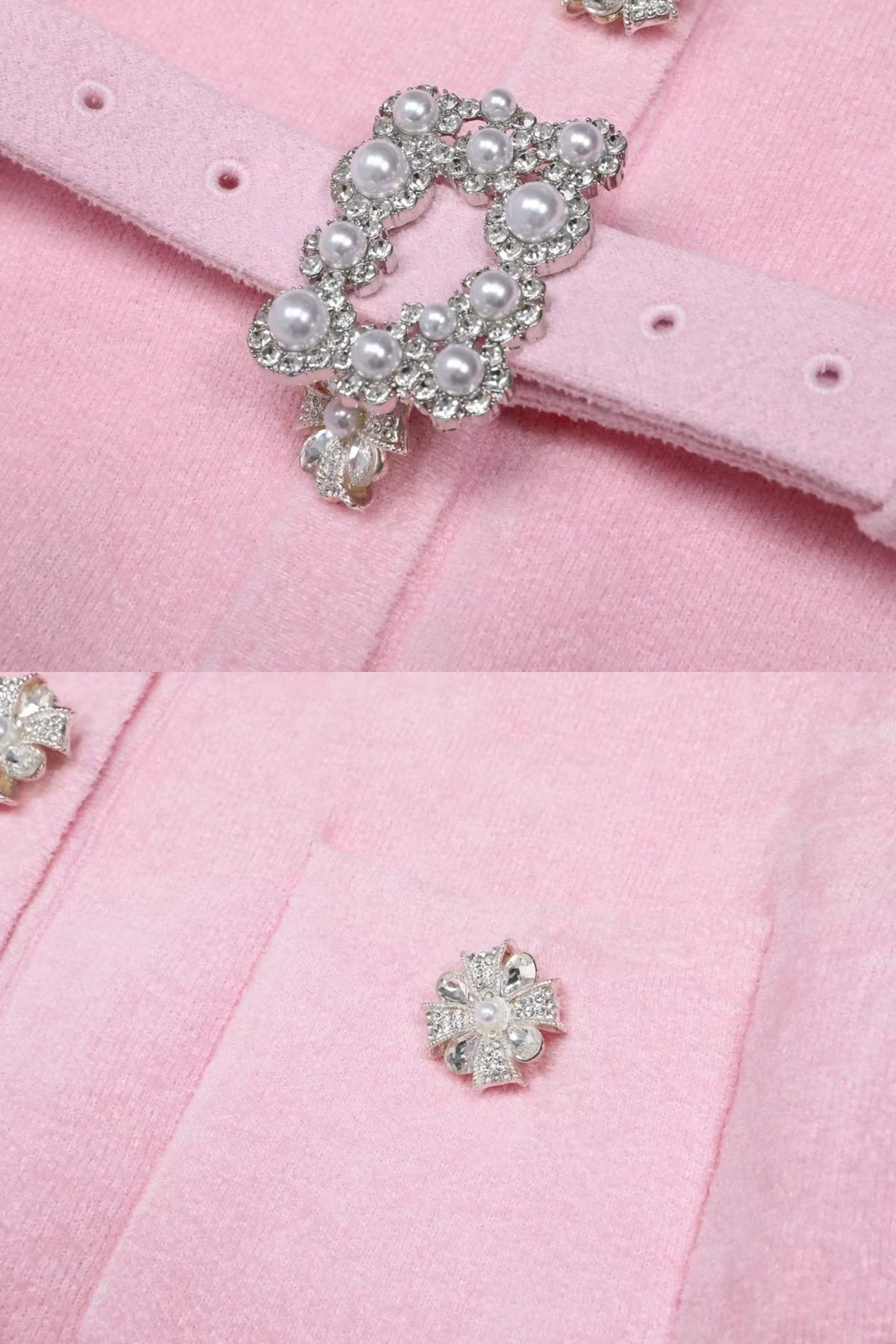 Long Sleeve Co-Ord With Fitted Knit Bodice And Crystal Button Detail - Blush Pink - View 12