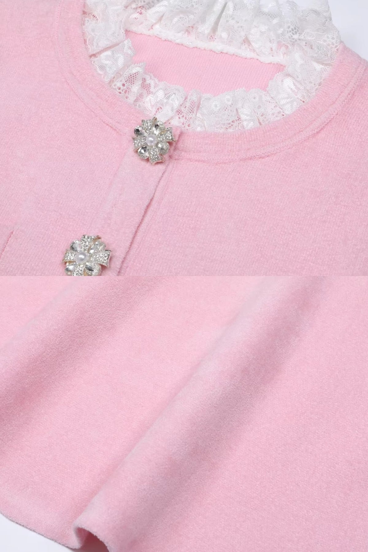 Long Sleeve Co-Ord With Fitted Knit Bodice And Crystal Button Detail - Blush Pink - View 13