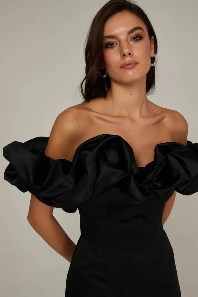 Off Shoulder Ruffle Peplum Corset Structured Satin Mini Dress - View 7