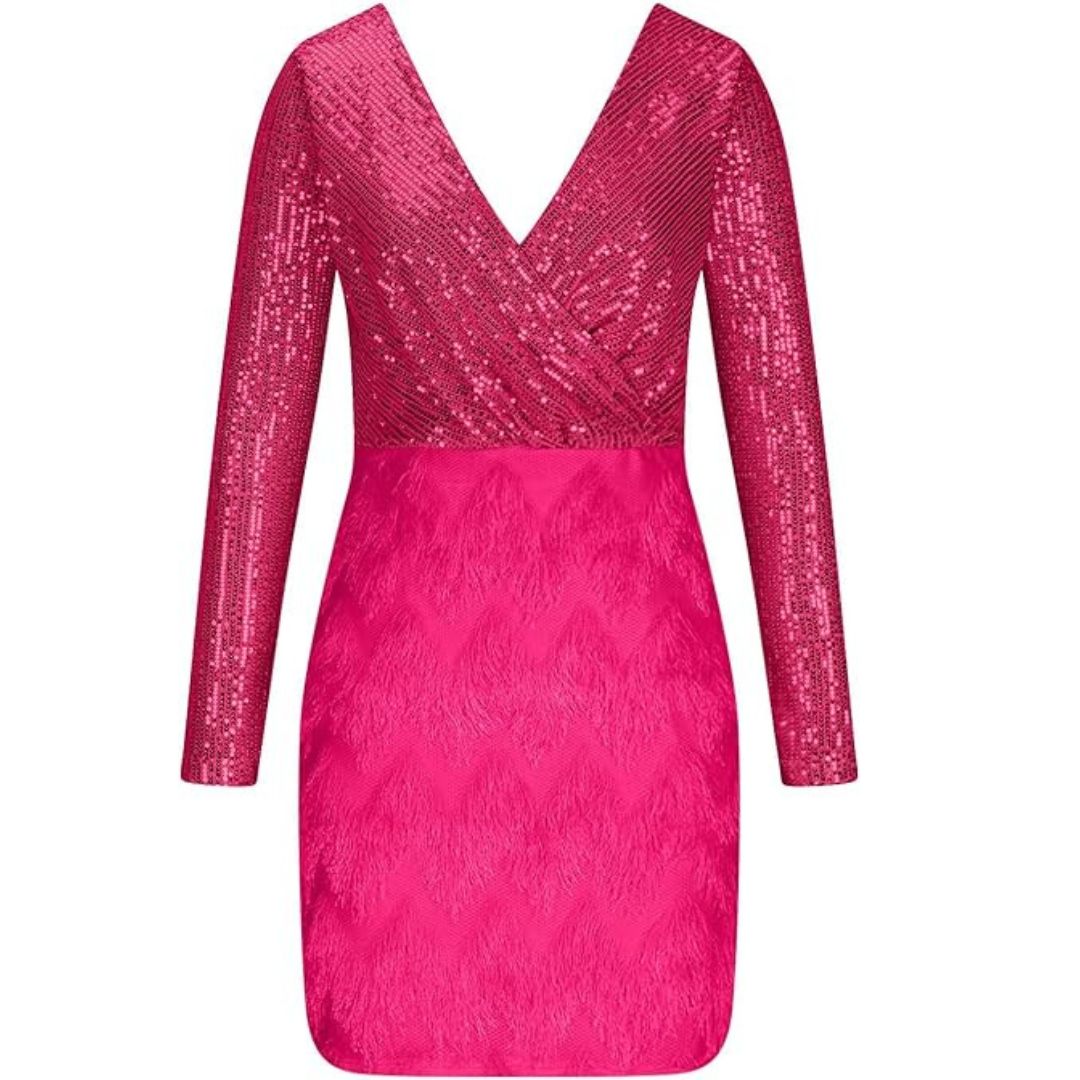 Sequin Wrap Deep V-Neck Long Sleeve Faux Cocktail Mini Dress - View 8