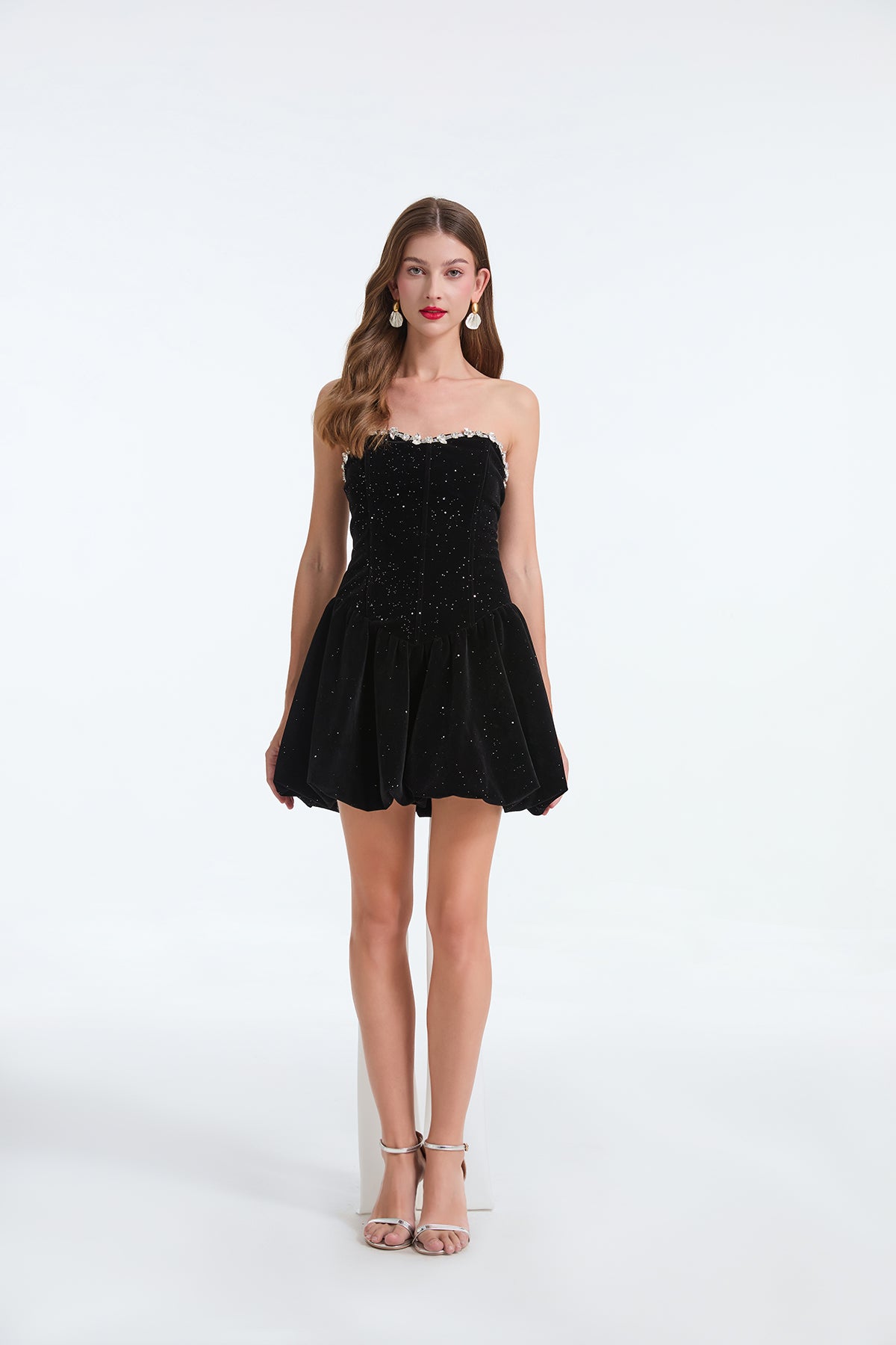 Glitter Strapless Sweetheart Corset Bubble Hem Mini Dress - View 7