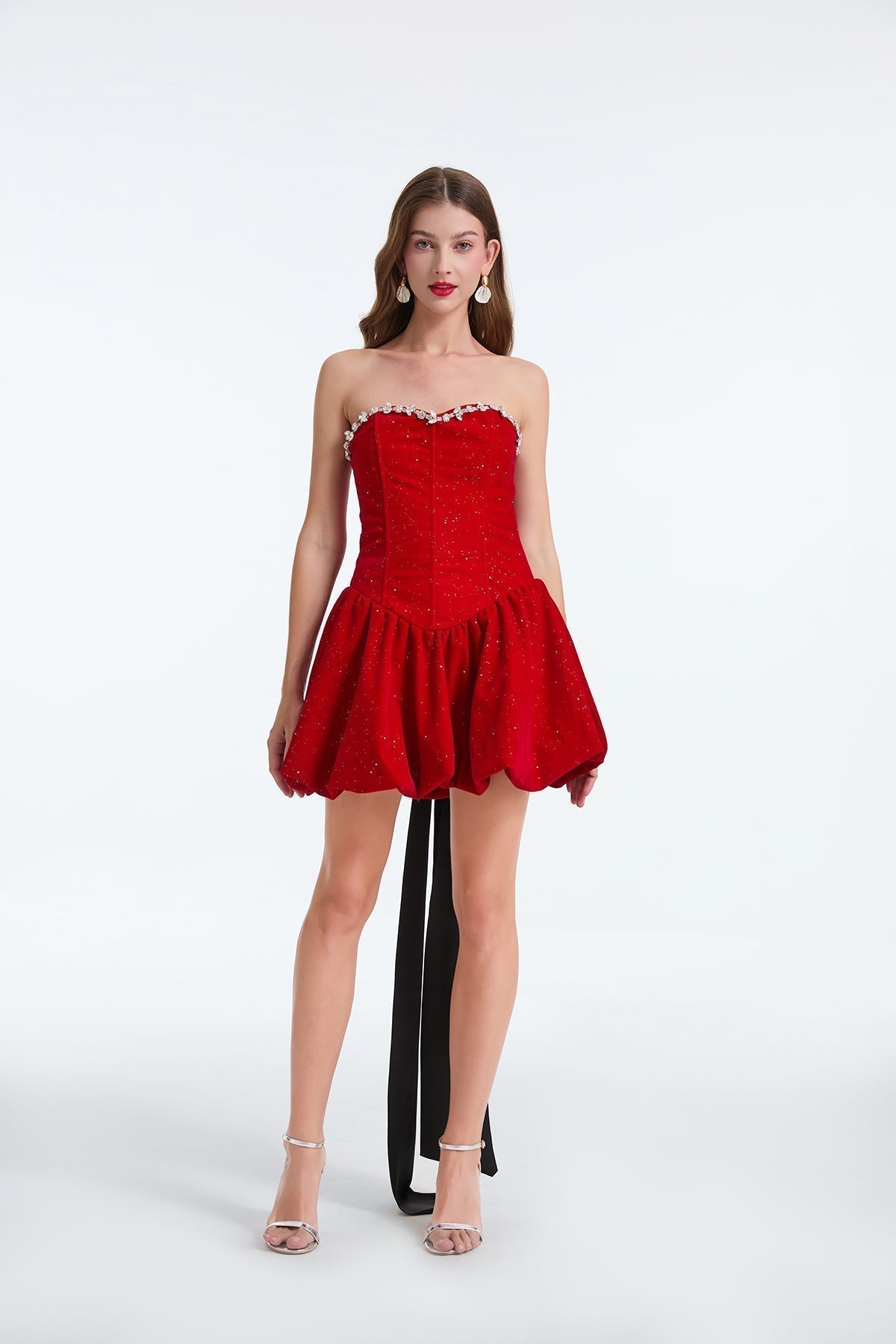 Glitter Strapless Sweetheart Corset Bubble Hem Mini Dress - View 2