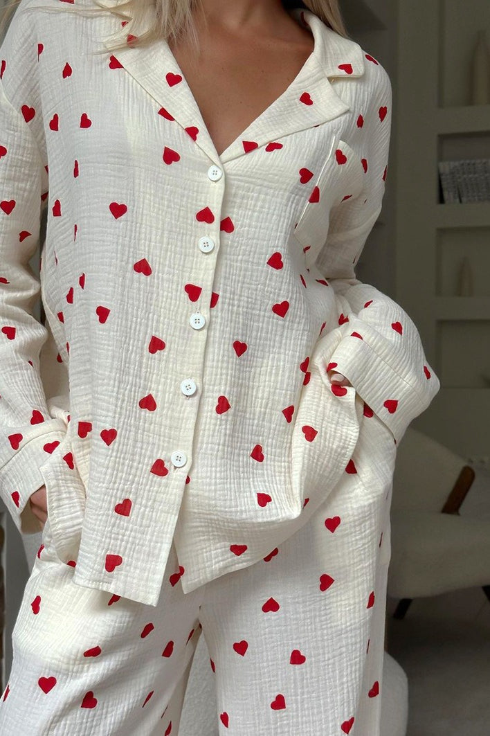 Loose Fit Love Pattern Sleepwear Pajama Set