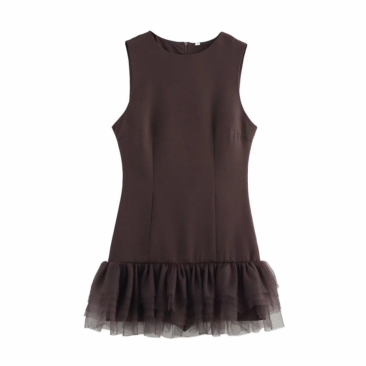 Sleeveless Round Neck Tiered Tulle Ruffle Hem Mini Dress - View 2