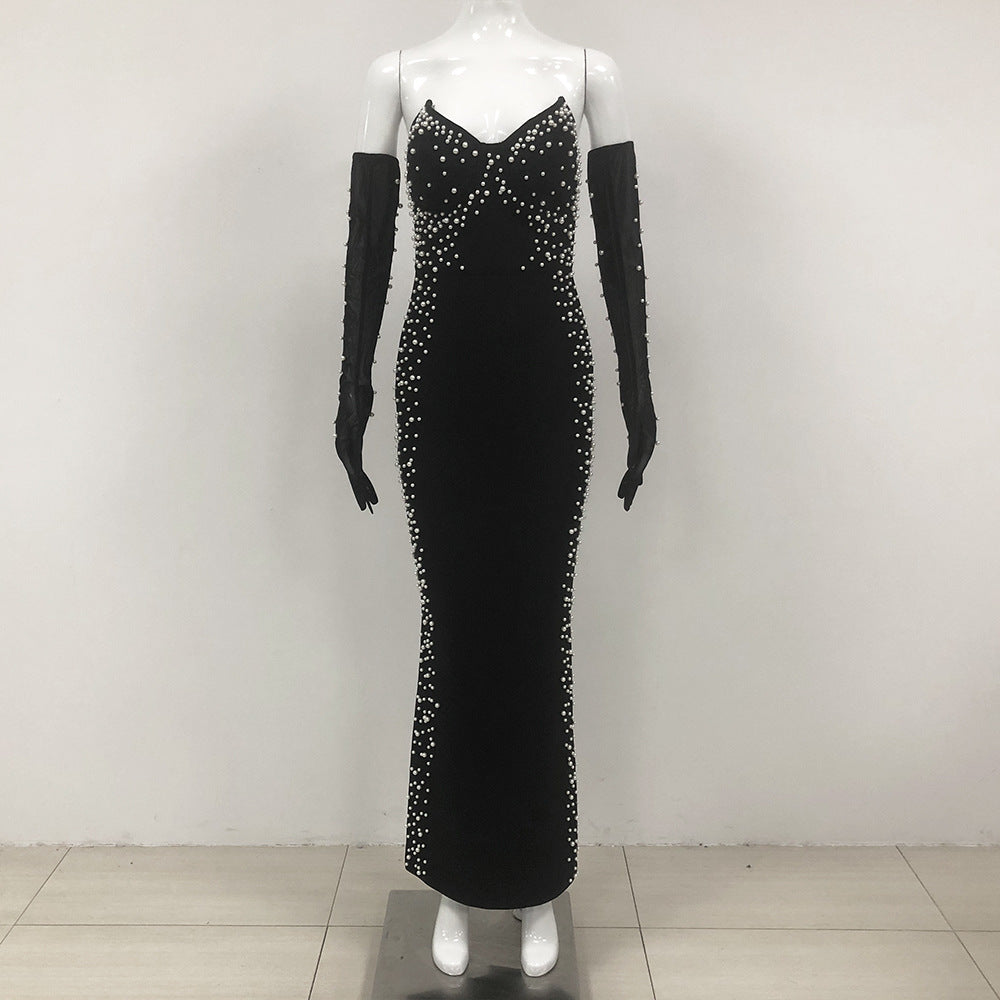 Strapless Sweetheart Rhinestone Embellished Bodycon Formal Gown - View 2