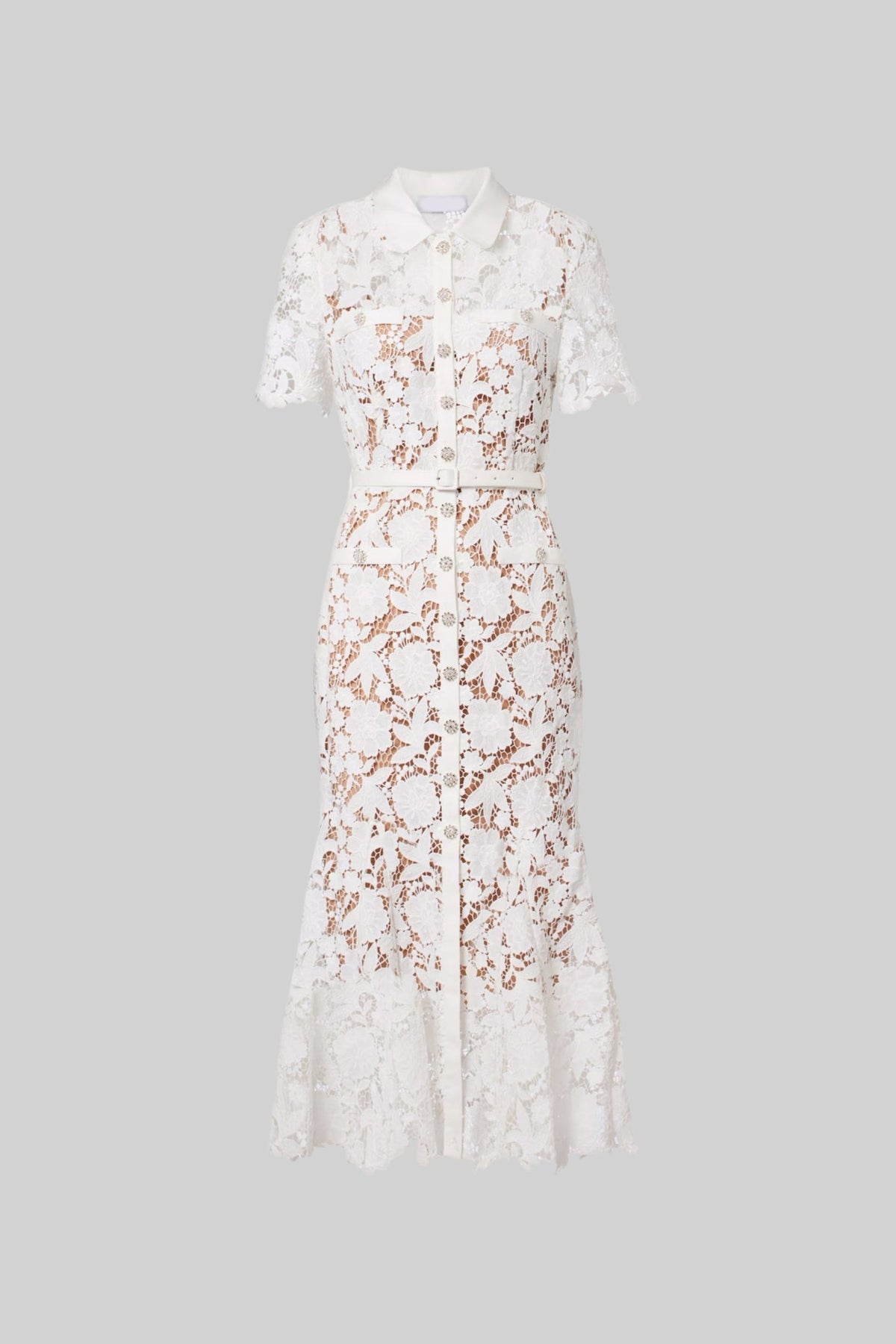 Lace Short Sleeve Midi Dress - White - View 2