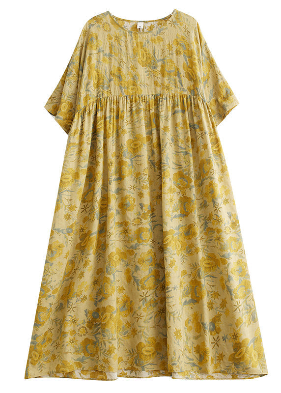 Floral Print Round Neck Dropped Shoulder Elbow Sleeve Dress - View 5