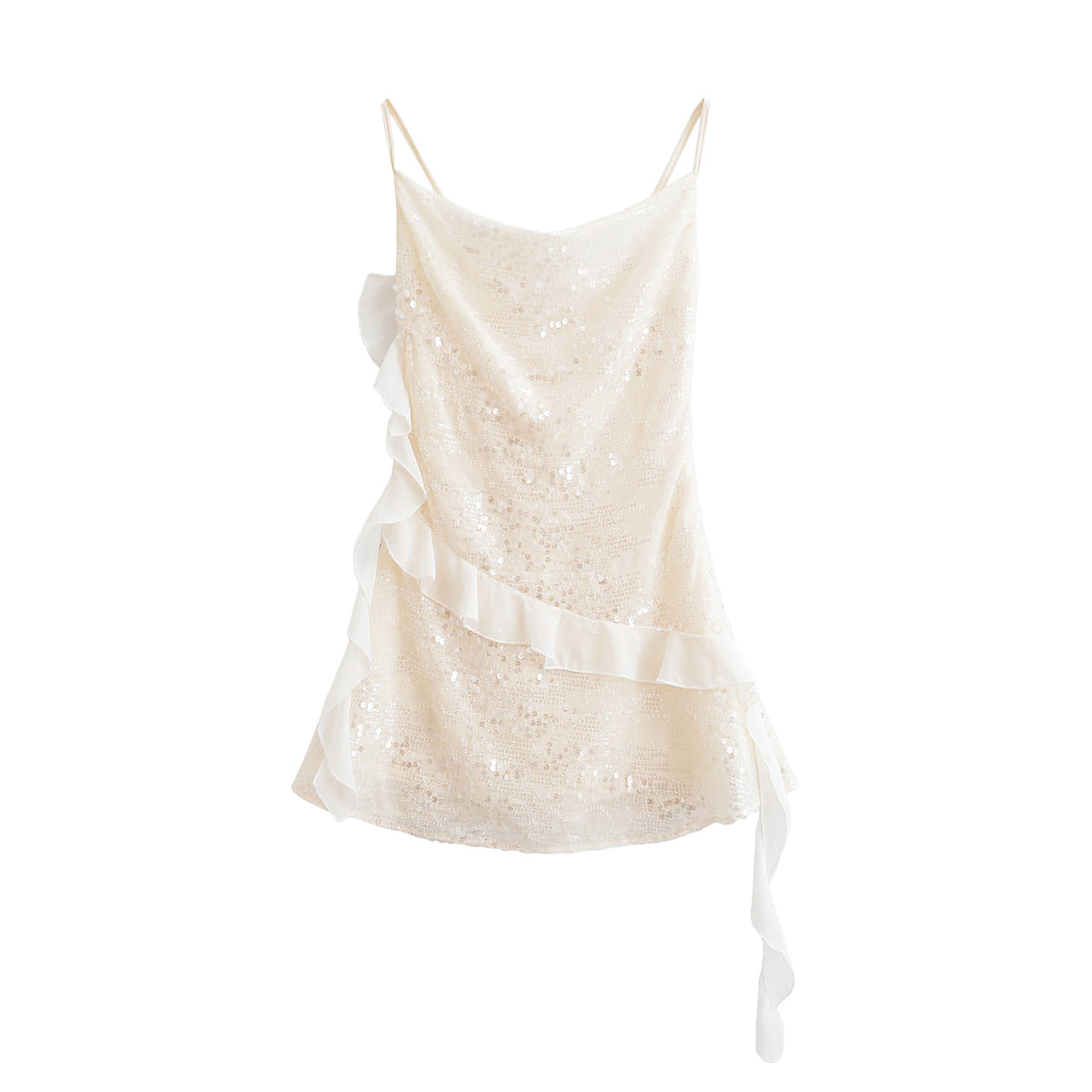 Sequin Cowl Neck Spaghetti Strap Asymmetrical Ruffle Mini Party Dress - View 3