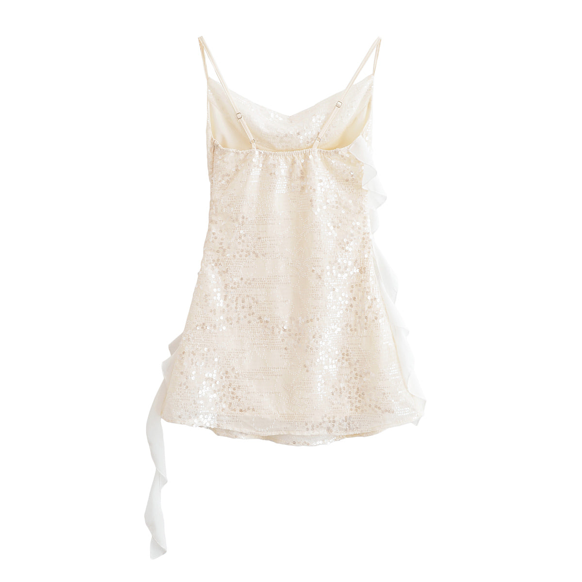 Sequin Cowl Neck Spaghetti Strap Asymmetrical Ruffle Mini Party Dress - View 4
