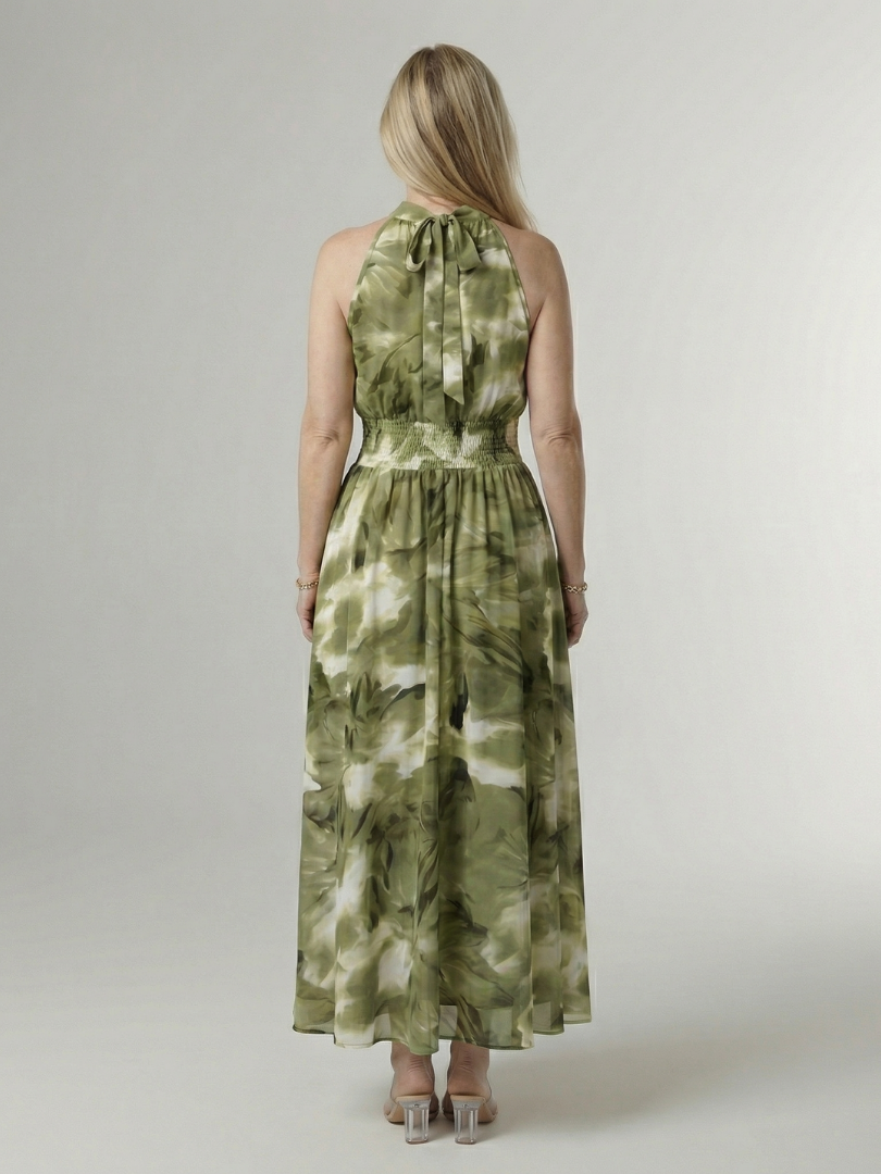 Tie Dye Halter Neck Smocked Waist Maxi Dress 11