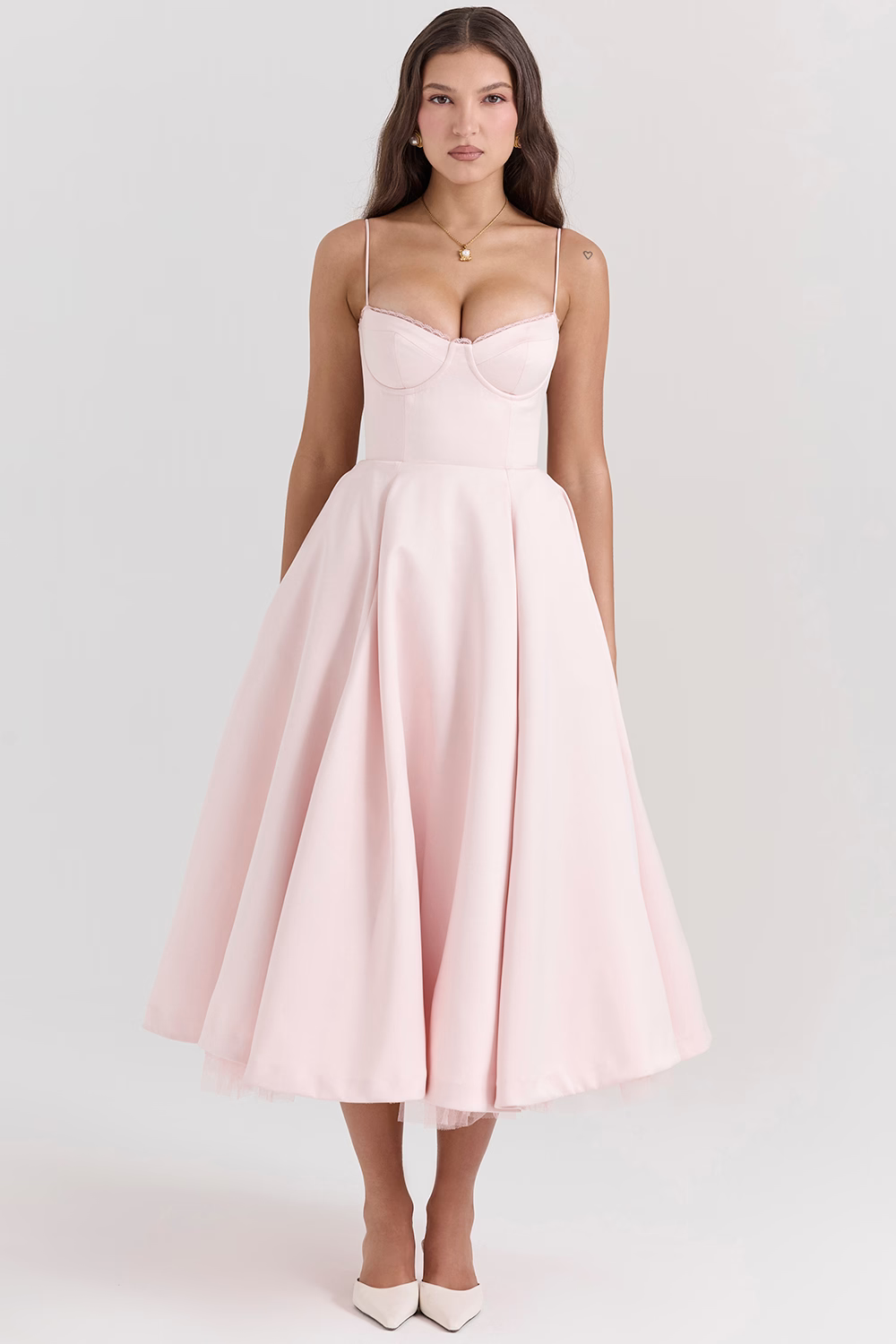 Spaghetti Strap Sweetheart Lace Trim Corset Midi Cocktail Dress - View 4