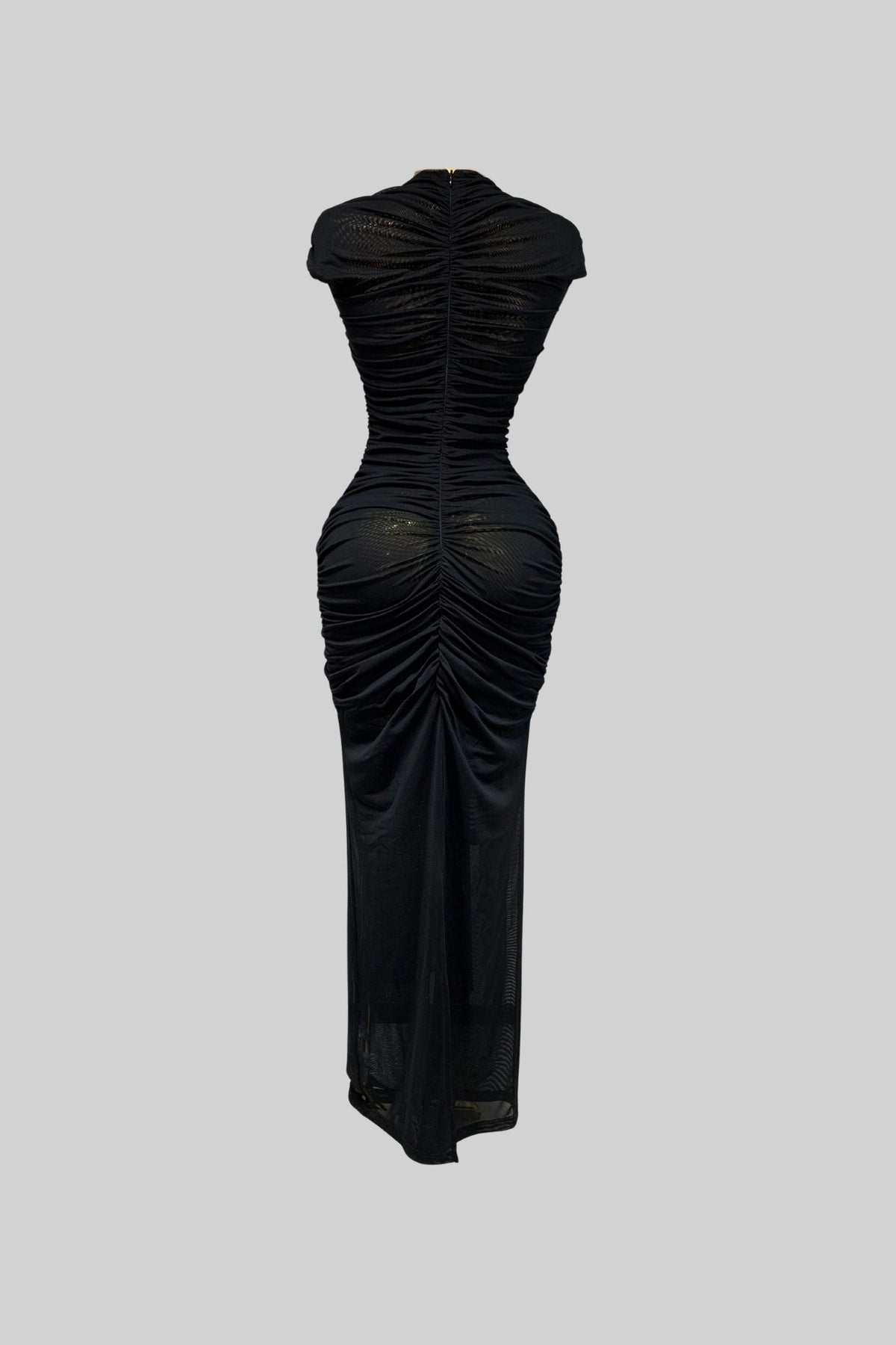 Mock Neck Keyhole Cut Out Ruched Draped Panel Bodycon Maxi Gown - View 3