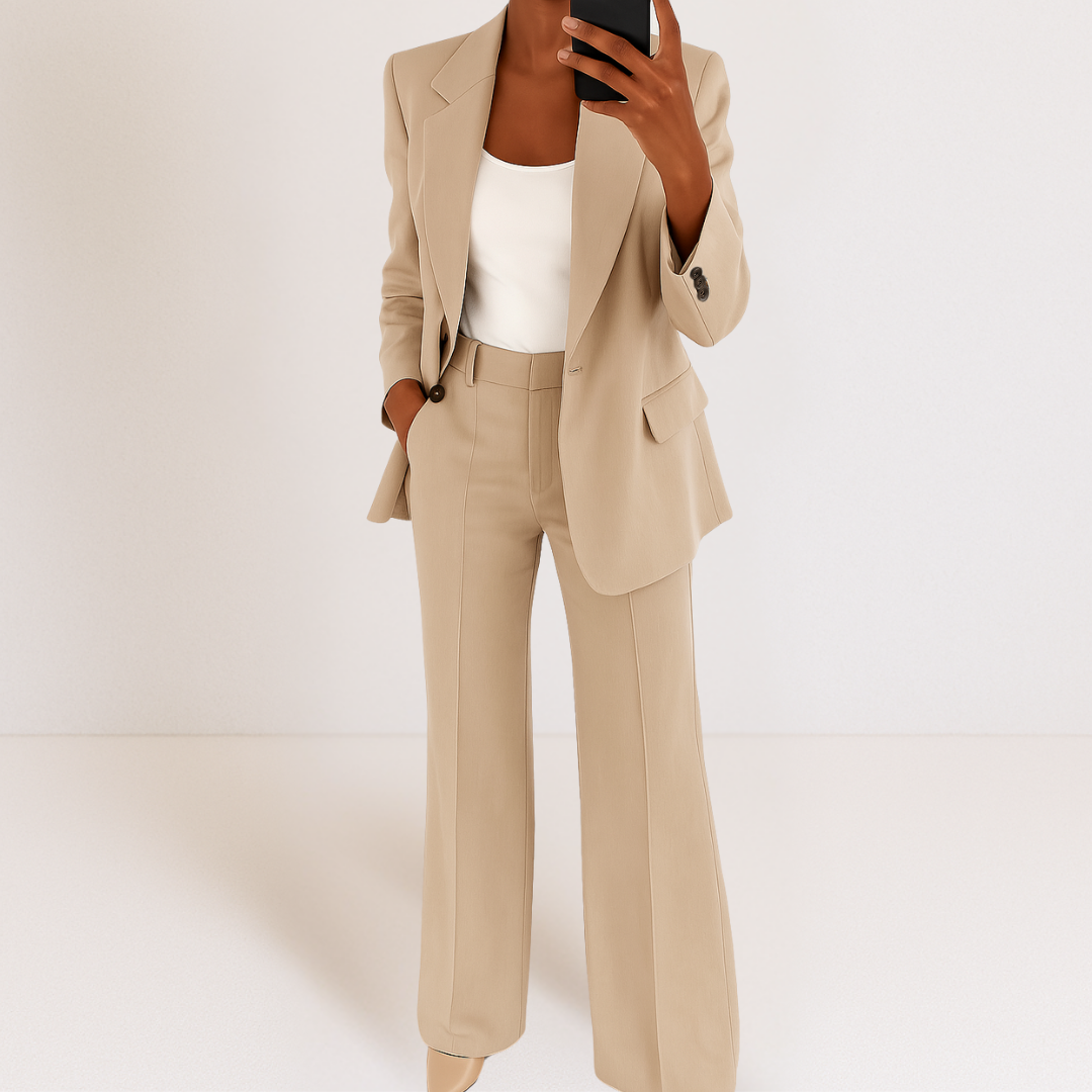 Single Button Blazer and Wide Leg Trousers Two Piece Set