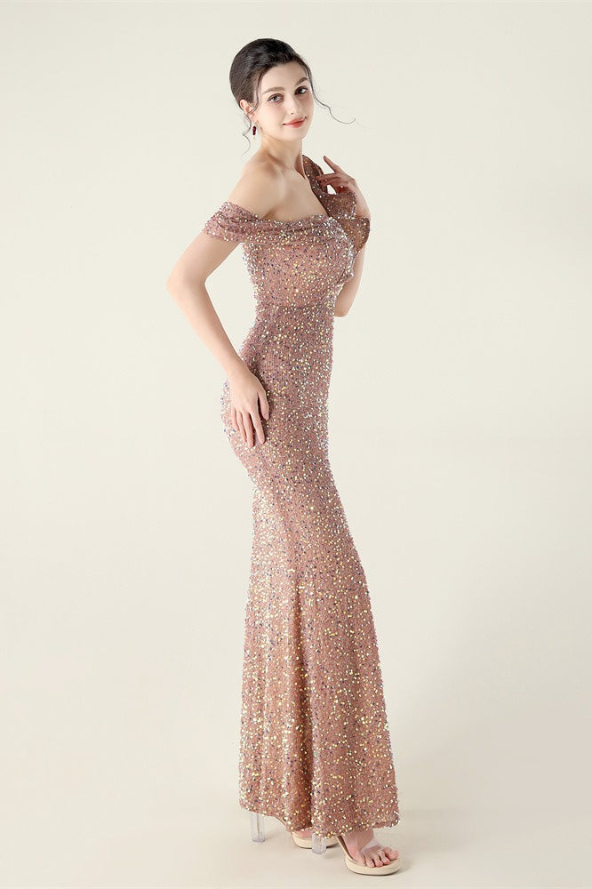 Sequin One Shoulder Ruffle High Split Mermaid Gown in Red - View 15