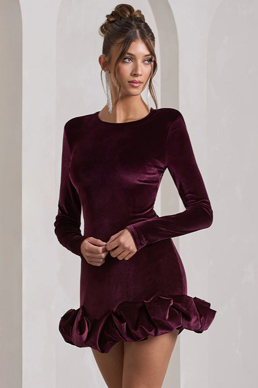 Velvet Crew Neck Ruched Midi Dress - View 2