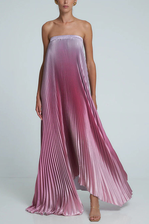 Gorgeous Styling Satin Pleated Elastic Bust Strapless Maxi Dress - View 8
