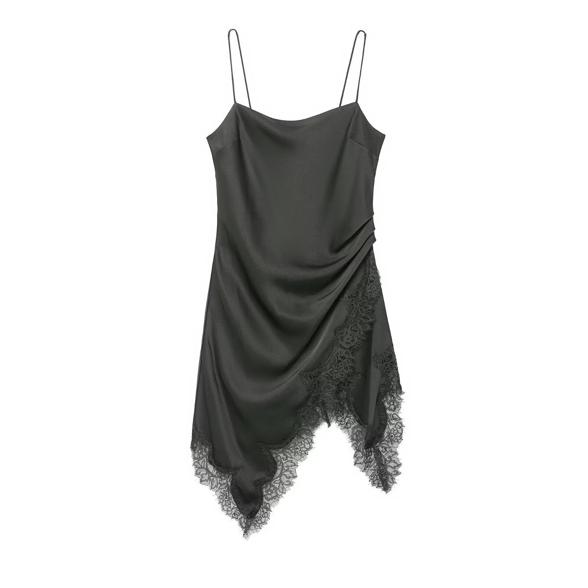 Boat Neck Irregular Asymmetric Spaghetti Strap Lace Dress - View 3
