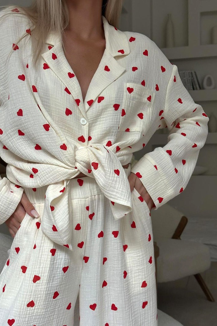 Loose Fit Love Pattern Sleepwear Pajama Set