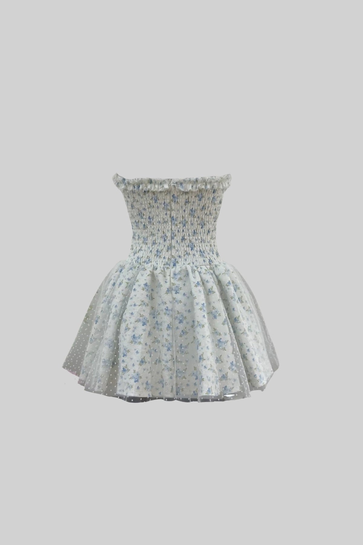 Corset Mini Dress With Sweetheart Neckline And Delicate Floral Pattern - White/Blue - View 2