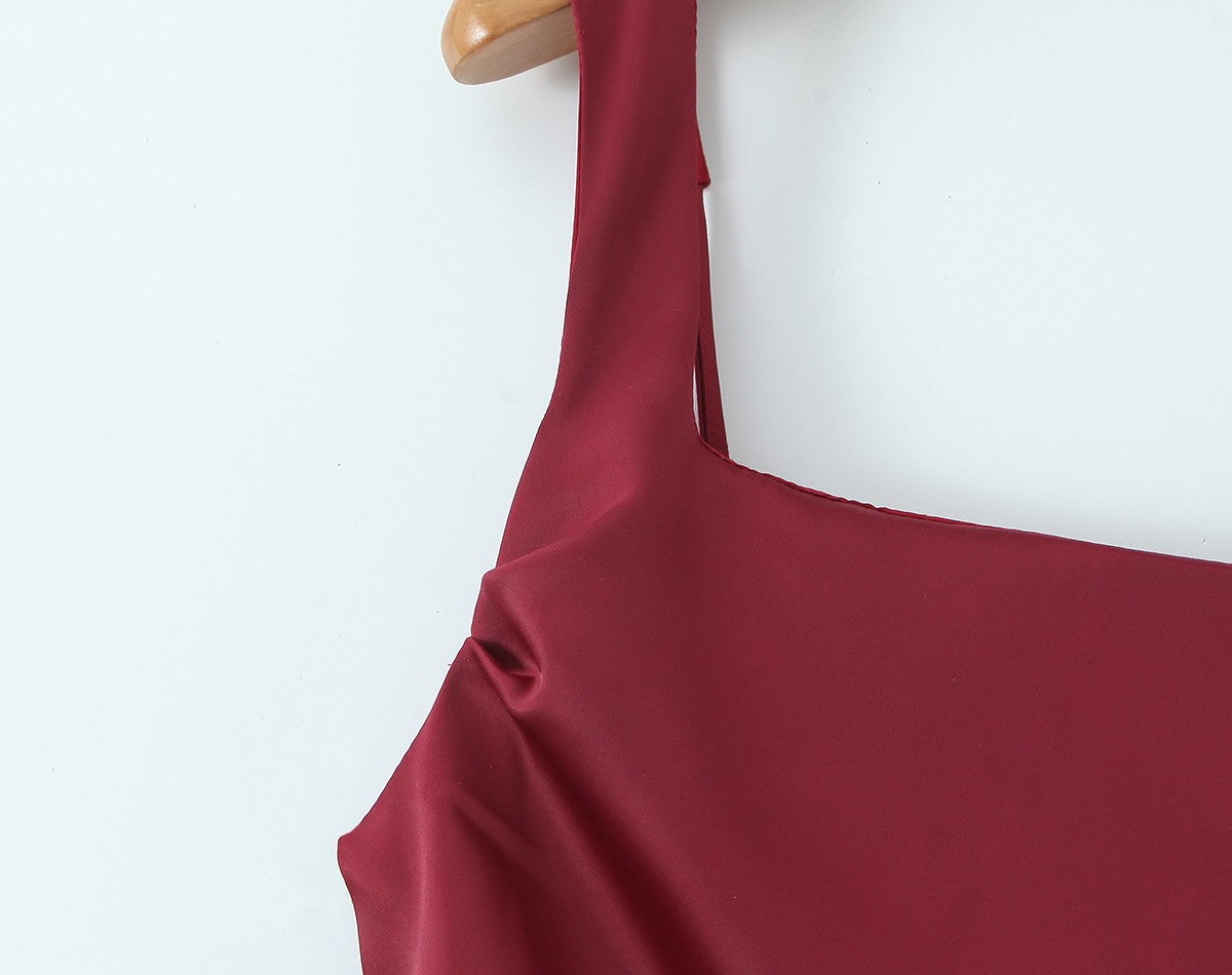 Satin Square Neck Ruched Bias Cut Slip Maxi Dress - View 7