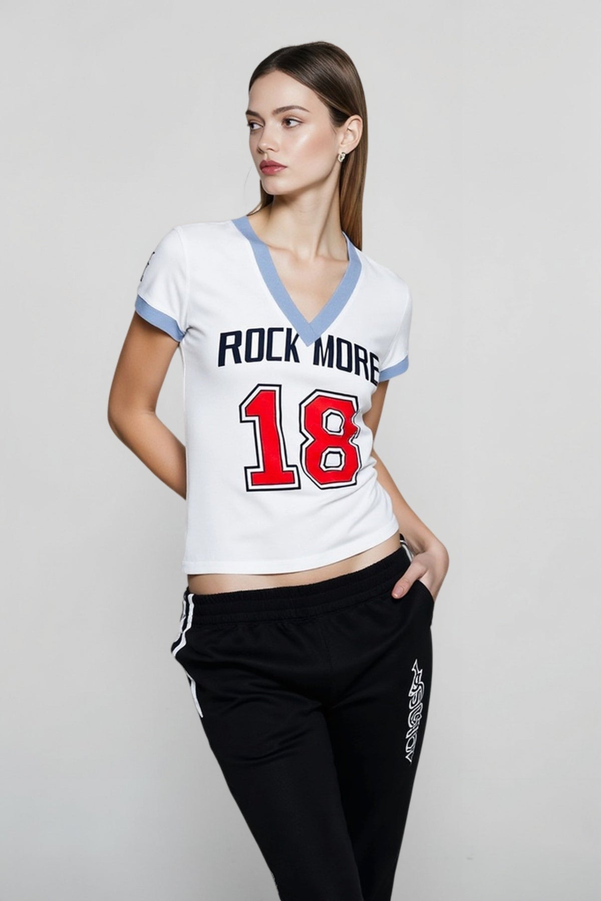 Colorblock V Neck Fitted Top