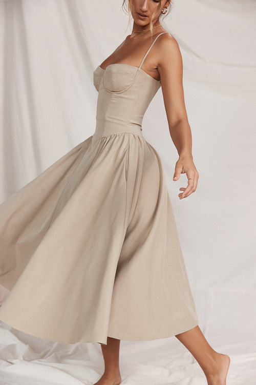 Sweetheart Neck Corset Bodice Full Skirt Midi Dress 18