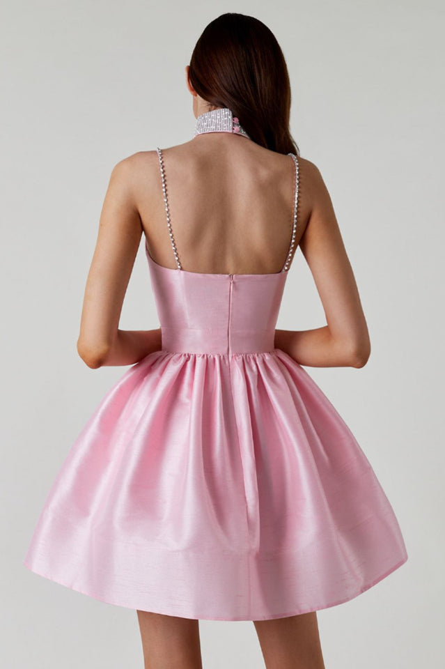 Rhinestone Spaghetti Strap Sweetheart Pleated Fit and Flare Mini Dress - View 9