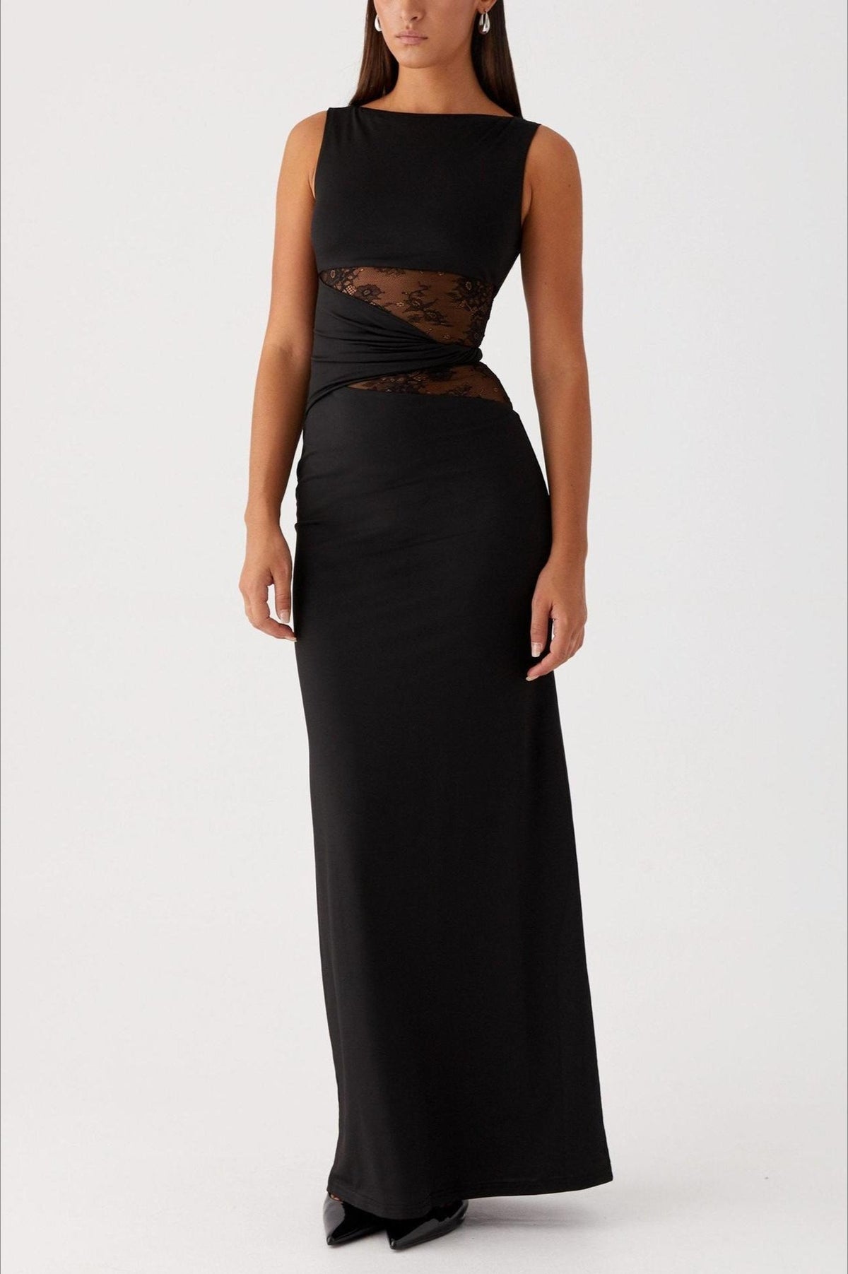 Slim Sheer Lace Paneled Maxi Lace Dress - View 8