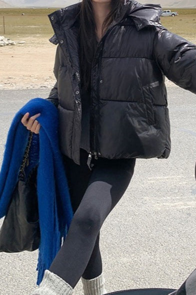 Cropped Plush Lined Oversized Puffer Jacket S / Black