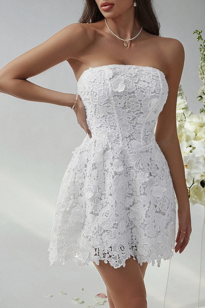 Lace Strapless Corset Bustier 3D Floral Cocktail Mini Dress - View 7
