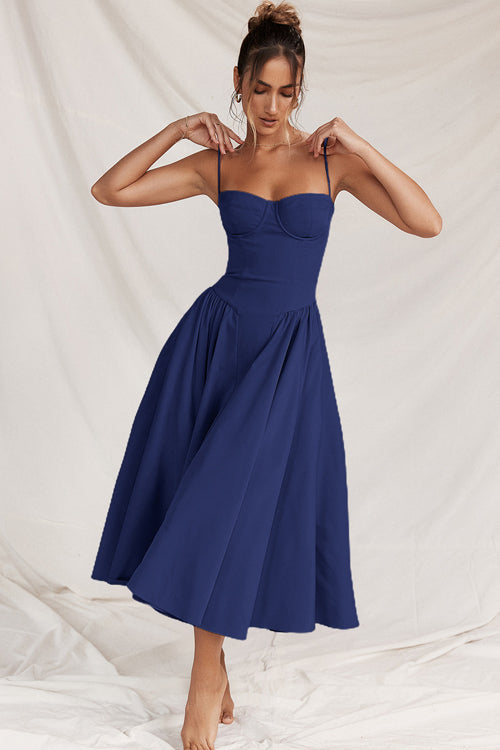Sweetheart Neck Corset Bodice Full Skirt Midi Dress 12