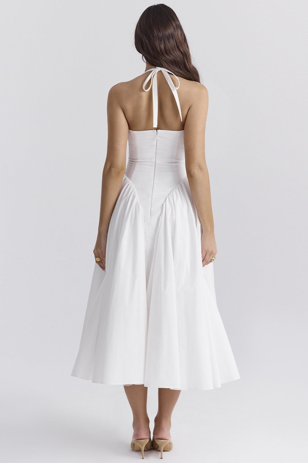 Halter Deep V-Neck Draped Fit and Flare Maxi Summer Dress - View 5