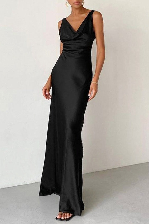 Satin Cowl Neck Sleeveless Bodycon Mermaid Maxi Gown - View 2