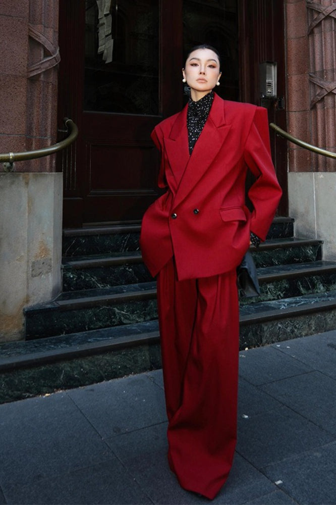 Oversized Blazer Wide Leg Pants Two Piece Set