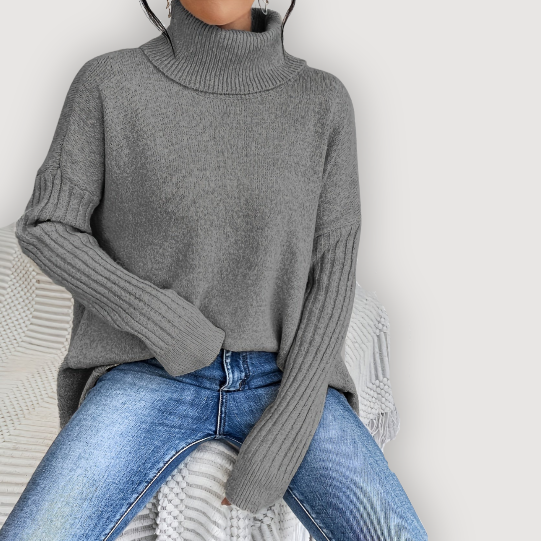 Turtleneck Long Sleeve High Low Oversized Sweater 19