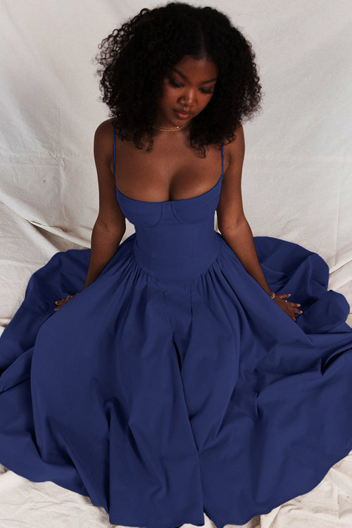 Sweetheart Neck Corset Bodice Full Skirt Midi Dress 11