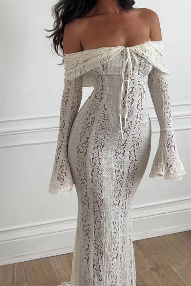 Matilde Statement Lace Wide Flared Sleeve Off Shoulder Dress - View 4