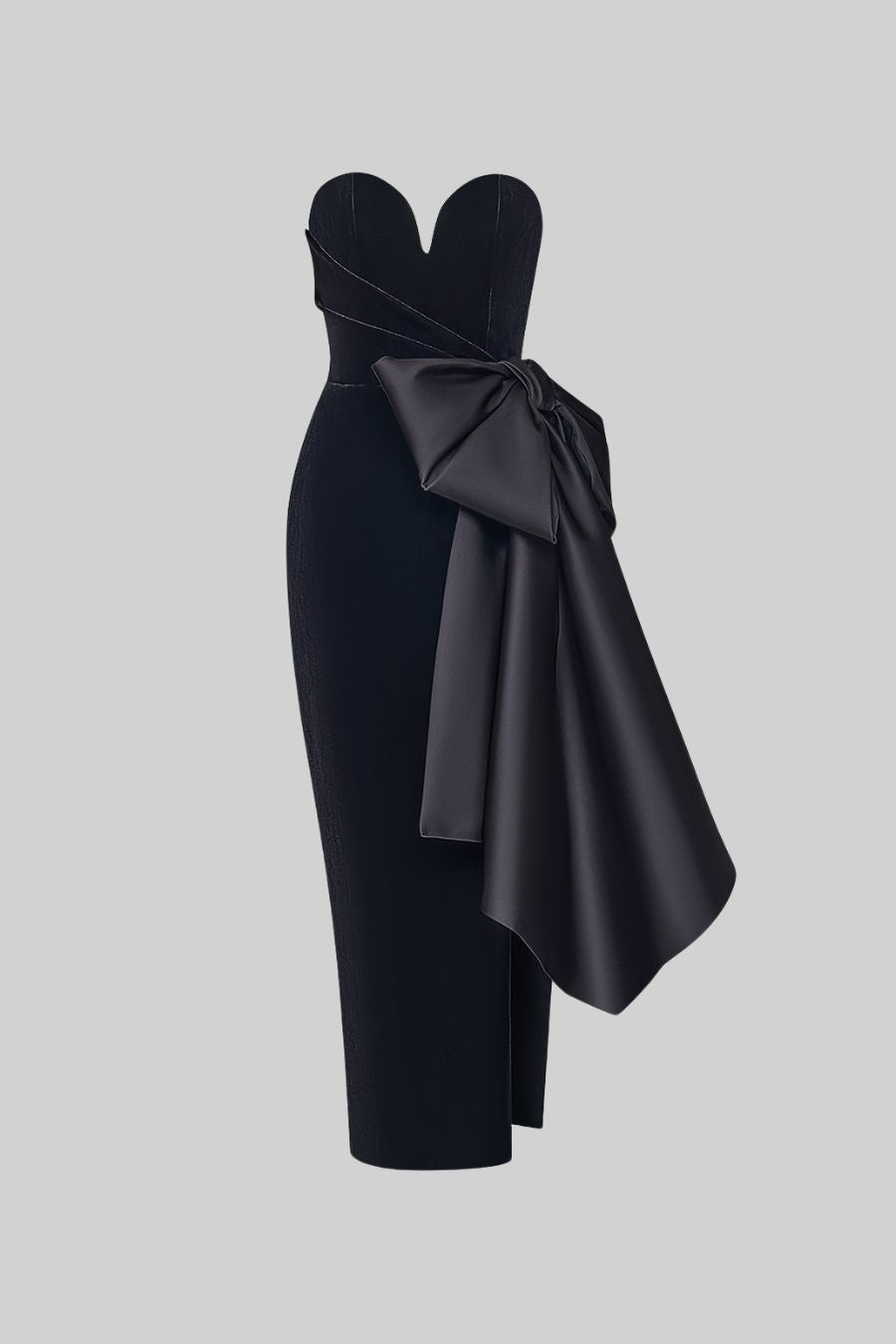 Elegant Strapless Dress With Draped Satin Bow - Black - View 2