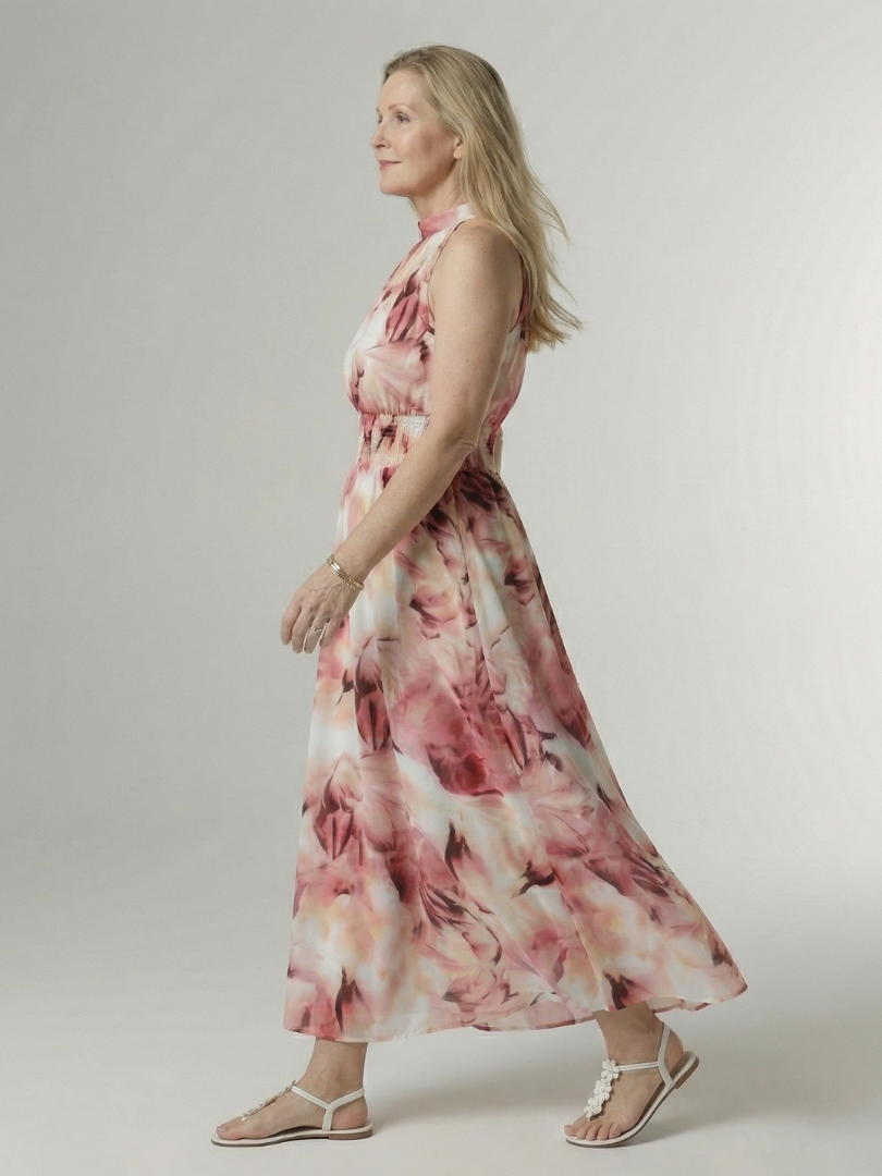 Tie Dye Halter Neck Smocked Waist Maxi Dress 13