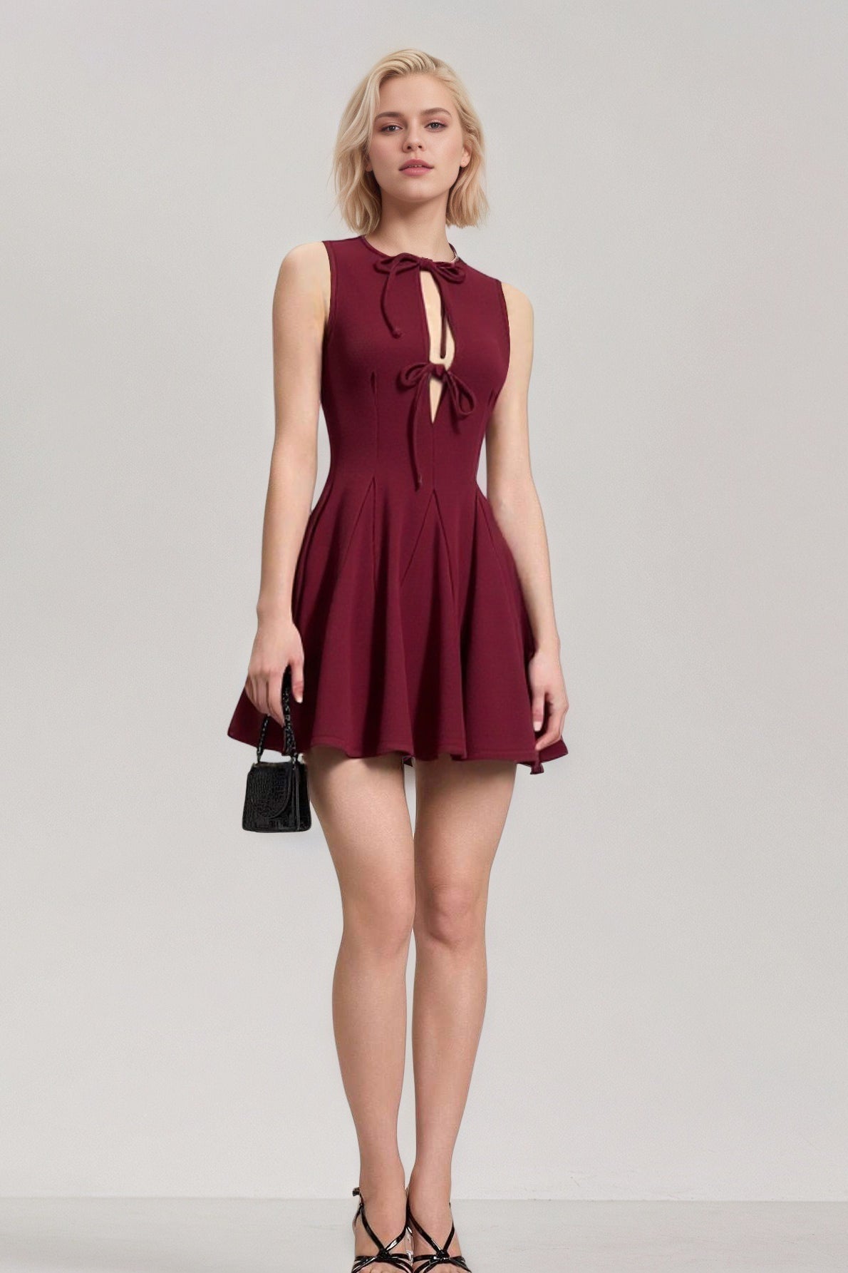 Ruched Mini Dress in Red - View 2