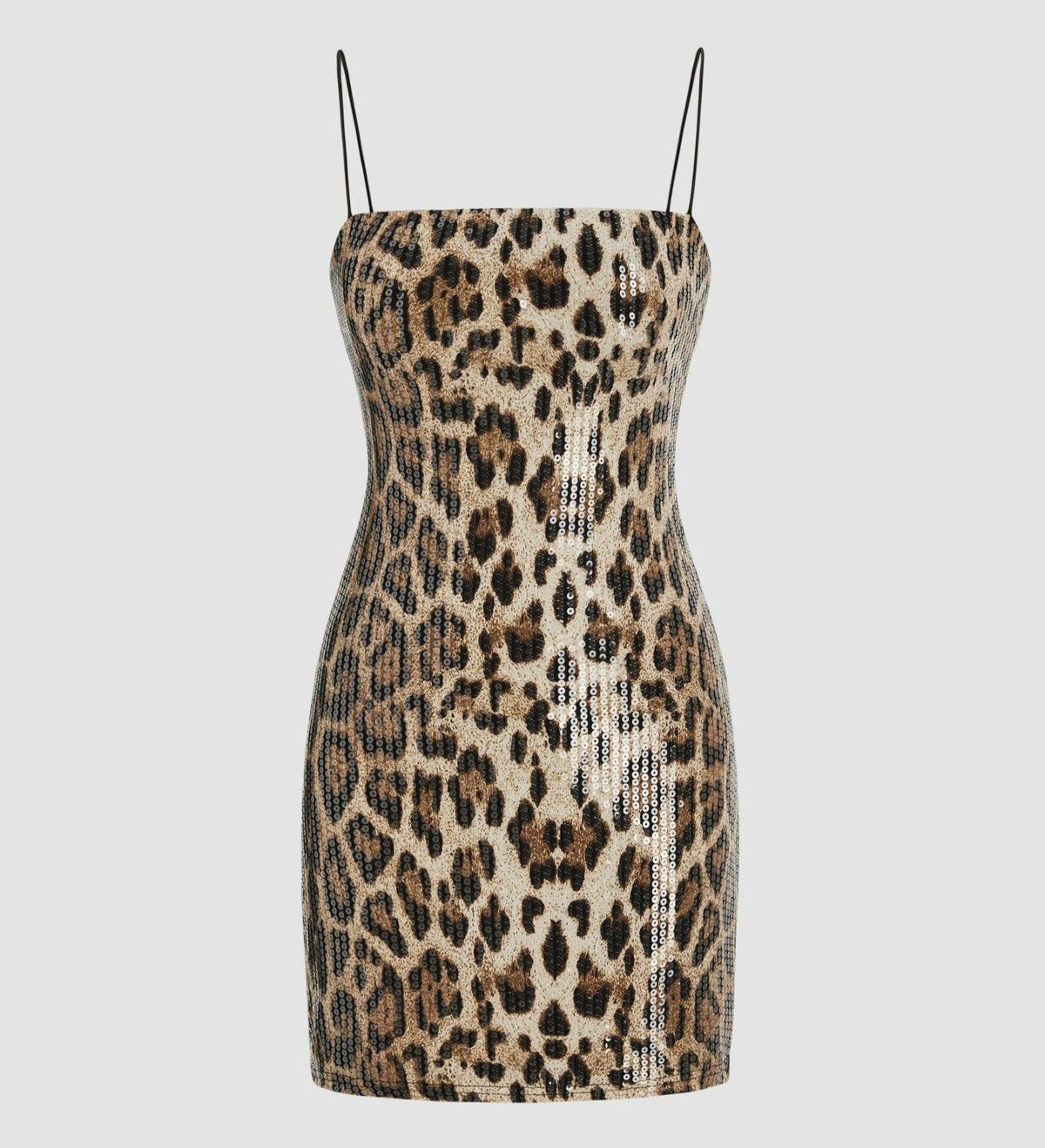 Sequin Leopard Print Square Neck Spaghetti Strap Bodycon Mini Dress - View 7
